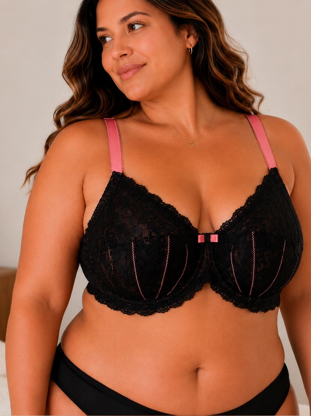 Adore Me Black & Pink Lace Underwire Bra 40DD | Full Coverage Lingerie Plus Size